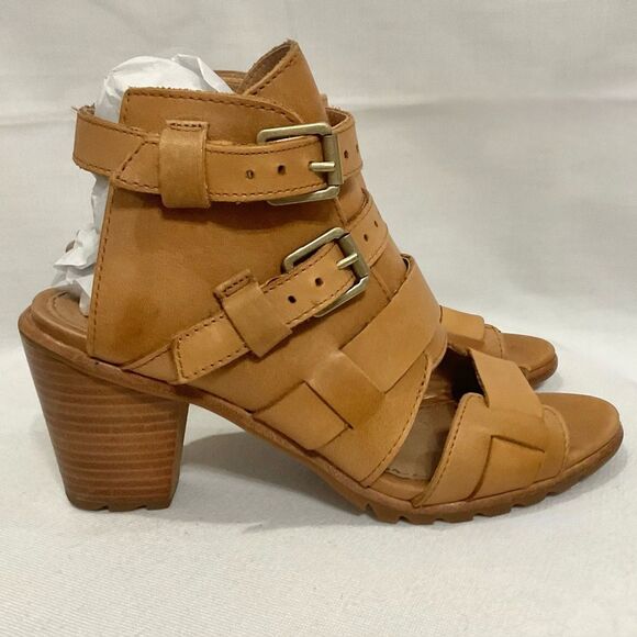 Sorel Nadia Buckle Bootie Sandals in Camel Sz 7.5 M Leather Strappy Open Toe - Picture 2 of 11